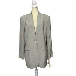 Vintage 80s NWT Liz Claiborne Green Pin Striped Long Line Blazer Women's Size 14
